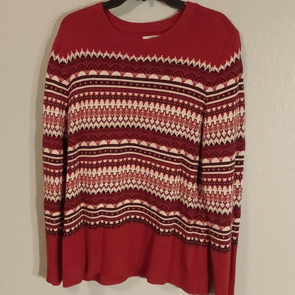 Croft & Barrow Sweater, Burgundy and White Stripe Design, Thick and Warm